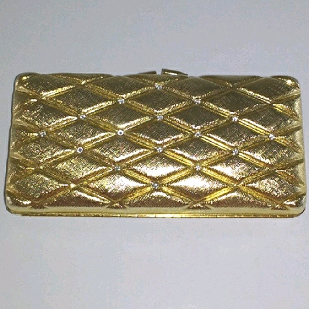 *Fabrizio Verniani gold-tone metal hard case crystal clutch - Picture 1 of 8